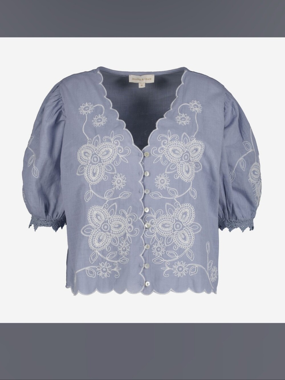 Embroidered Cropped Cotton Top With Lace Trim - Picture 12 of 12